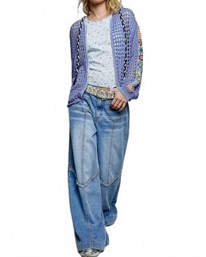 Pol Crochet Zip-Up Cardigan Hoodie - Blue