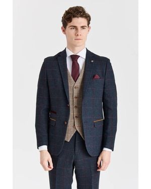 Paul Andrew 3 Piece Tweed Check Suit With Tweed Waistcoat - Blue