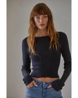 By Together Rylie Ribbed Round Neck Top - Black