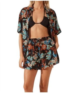 Shona Joy Silk Short Sleeve Relaxed Shirt - Black