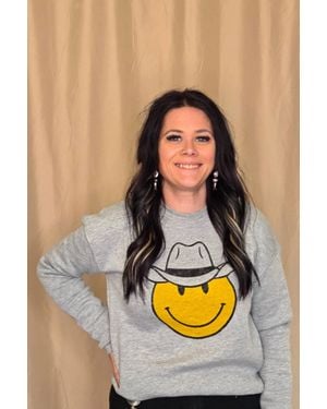 Oat Collective Cowboy Smiley Western Graphic Sweatshirt - Multicolor
