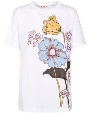 Marni Floral-Print Short-Sleeved T-Shirt With Relaxed Fit - White