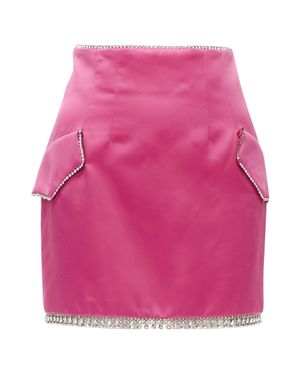 GIUSEPPE DI MORABITO Satin Bling Crystal Rhinestone Mini Skirt - Pink