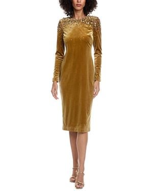 badgley mischka gold pleated midi dress Gold Pleated Midi Dress