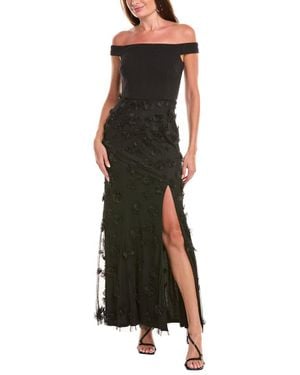 Aidan Mattox Floral Applique Maxi Dress - Black