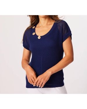 French Kyss Crochet Scoop Short Sleeve Top - Blue
