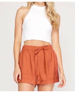 She + Sky Woven Twill Shorts With Pockets And Lining - Orange