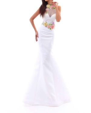 Tarik Ediz Floral Embrace Mermaid Gown - White