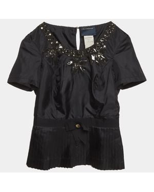 Roberto Cavalli Bead Embellished Synthetic Pleated Top - Black