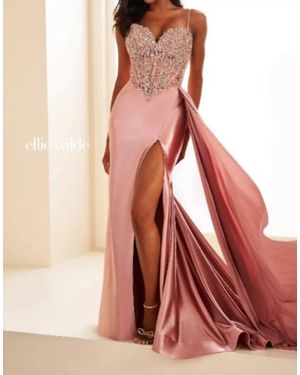 Ellie Wilde Stretch Knit With Lace Embellishments Gown - Red