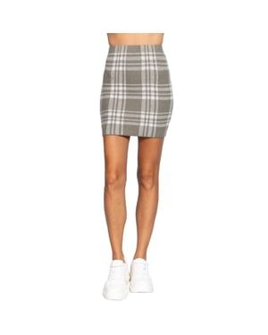 Fashnzfab Check Jacquard Sweater Mini Skirt - White