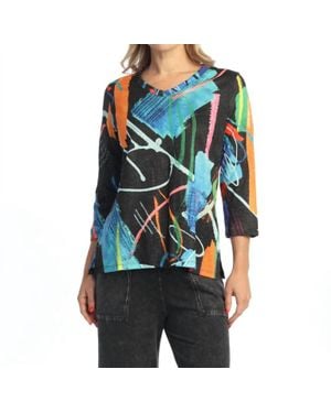 Jess & Jane Rosalie Print V-Neck Top - Blue