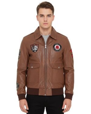 Infinity Leather Tan Flying Leather Bomber G-1 Aviator Collar Jacket - Brown