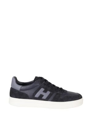 Hogan H Tv Smooth Leather Suede Rubber Sole Sneakers - Black