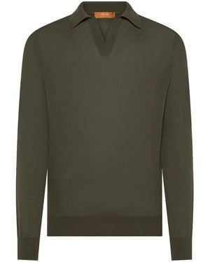 Cruna Long-Sleeve V-Neck Minimalist Ribbed Polo - Green