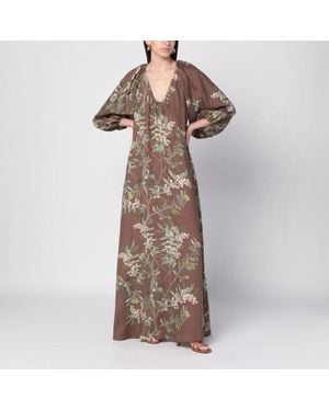 BERNADETTE Georgio Maxi Dress With Floral Linen Print - Natural