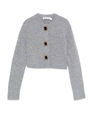 Self-Portrait Cropped Sweater With Decorative Buttons - Gray