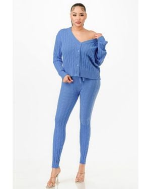 TRUEDAMES Cable Sweater Cardigan 2Pc Set - Blue
