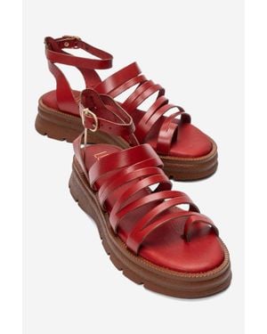 Forever & Always Shoes Pelsa Leather Multi Strap Sandal - Red