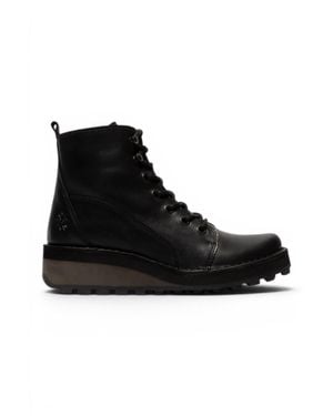 Fly London Leather Lace-Up Ankle Boots - Black