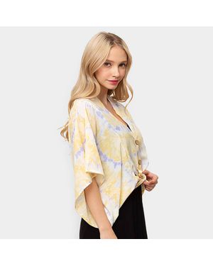 TRUEDAMES Tie Eye Button Down Kimono Poncho - Natural