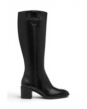 Tamaris Leather Riding Knee-High Heel Long Boots - Black