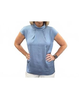 Joseph Ribkoff Recycled Hammered Satin Turtleneck Top - Blue