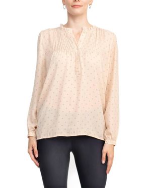 Adrianna Papell Crewneck Long Sleeves Button Detail Woven Top - Blue