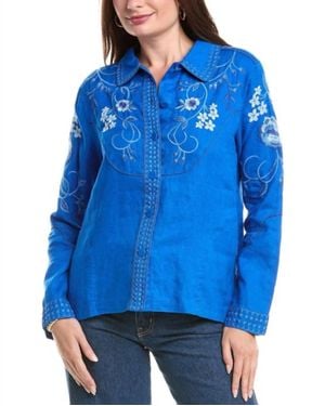 Johnny Was Western Linen Jacket Madaleina - Blue