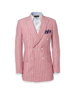 Paul Fredrick Pinstripe Linen Double Breasted Peak Lapel Suit Jacket - Pink