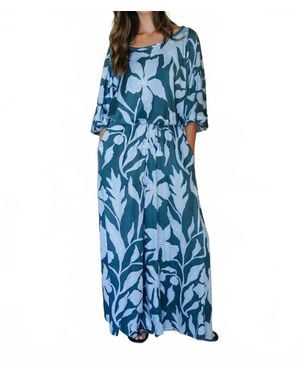 Omika Verde Boat Neck Blouse - Blue