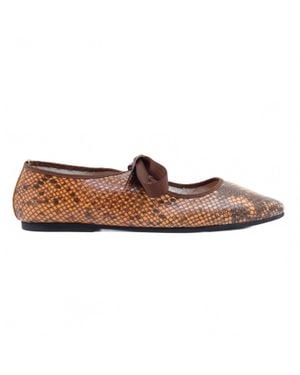 INTENTIONALLY ______ Valley Snake Embossed Leather Ballet Flats - Brown