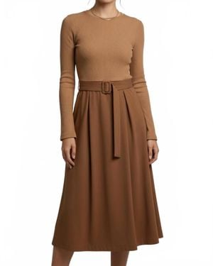 She + Sky Knit On Cotton Dress - Brown