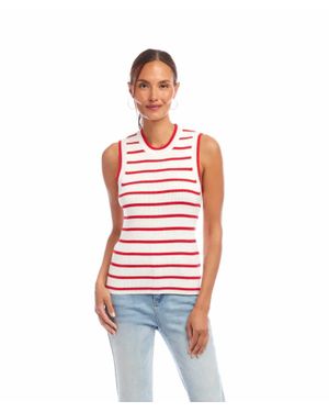 Karen Kane Sheila Stripe Ribbed Tank Top - Red