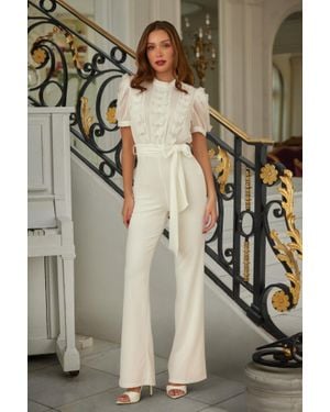 TRUEDAMES Multi Butterfly Sheer Pattern Jumpsuit - Natural