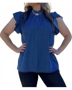 Sterling Kreek Babydoll Ruffle Sleeve Top - Blue