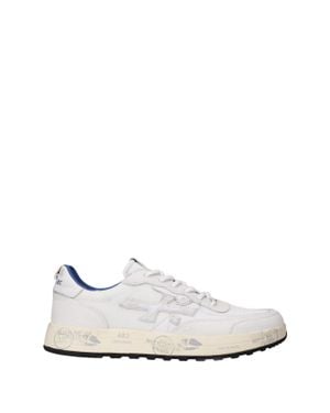 Premiata Leather And Canvas Low-Top Sneakers With Rubber Soles - White