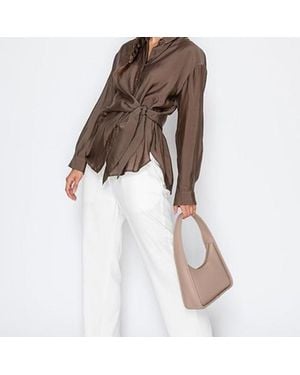 Bariq Small Minimalist Shoulder Bag For Faux Leather Underarm Purse, Chic Top Handle Handbag For Everyday, Taupe - Brown