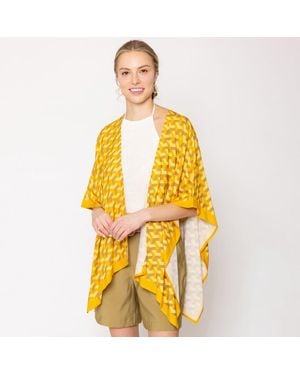 TRUEDAMES Geometric Pattern Print Ruana Poncho - Yellow