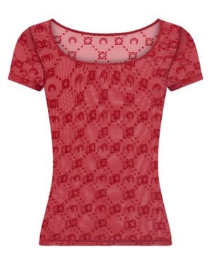 Marine Serre Fitted Sheer Mesh Moongram Pattern T-Shirt - Red