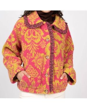 Ivy Jane Citron Scroll Sherpa Print Jacket - Red