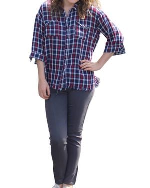 Umgee Plaid Button Up Top - Blue