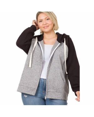 Zenana Raglan Full-Zip Hoodie - Gray