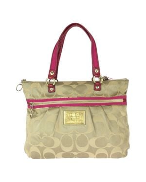 COACH Poppy Signature Canvas Patent Leather Tote - Natural