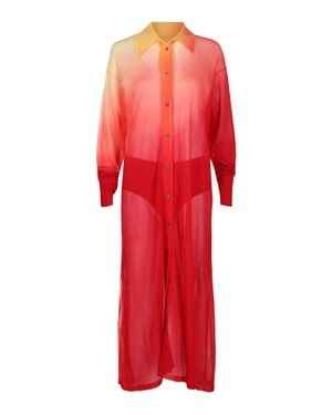 Ferragamo Degrade Silk-Blend Midi Shirt Dress - Red