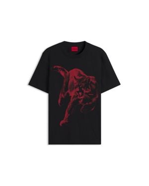 HUGO Cotton-Jersey T-Shirt With Graphic Print - Black