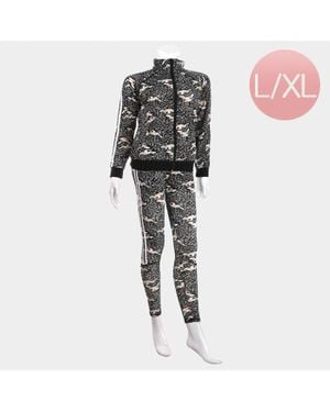 TRUEDAMES Bird Patterned Side Double Stripe Detail Track Jacket Pants Set - Black