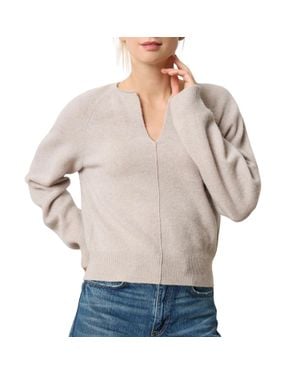 Lilla P Split Neck Raglan Pullover Sweater - Gray