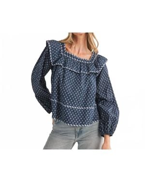 ..,merci Baby Doll Square Neck Blouse - Blue