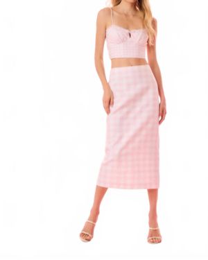 LoveShackFancy Biselle Linen Gingham Midi Skirt - Pink